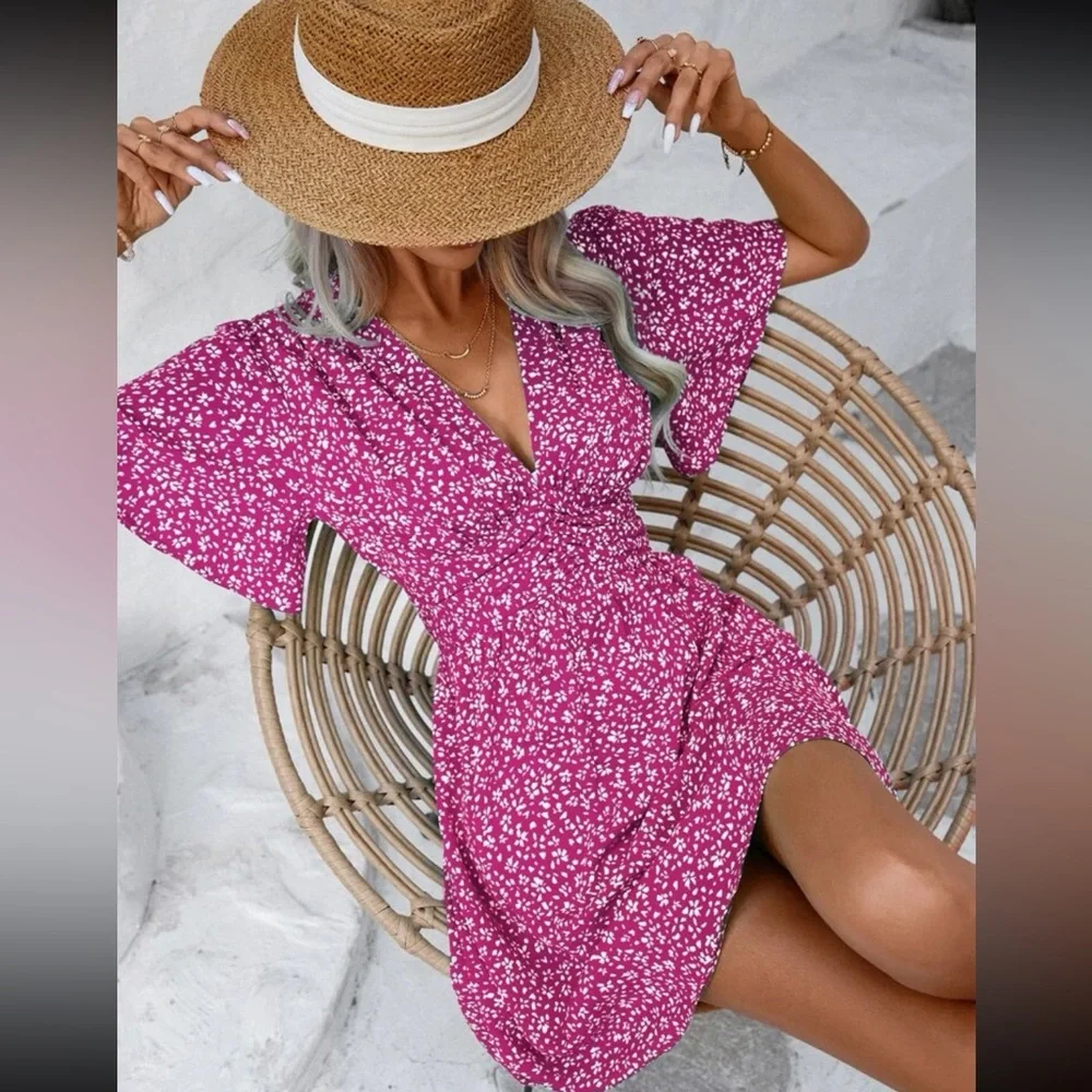 Boho floral print butterfly sleeve mini dress_5